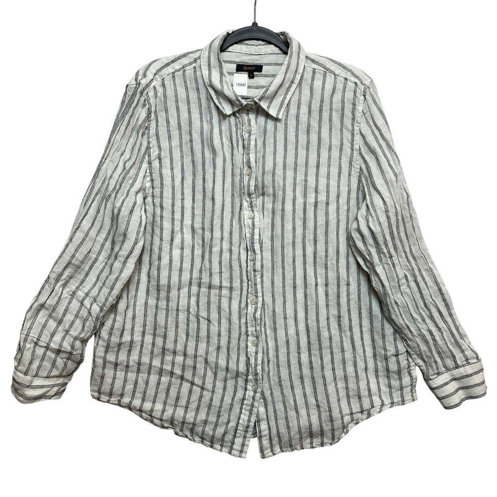 Quince Linen Shirt Womens XL White Long Sleeve Striped Button Up Top